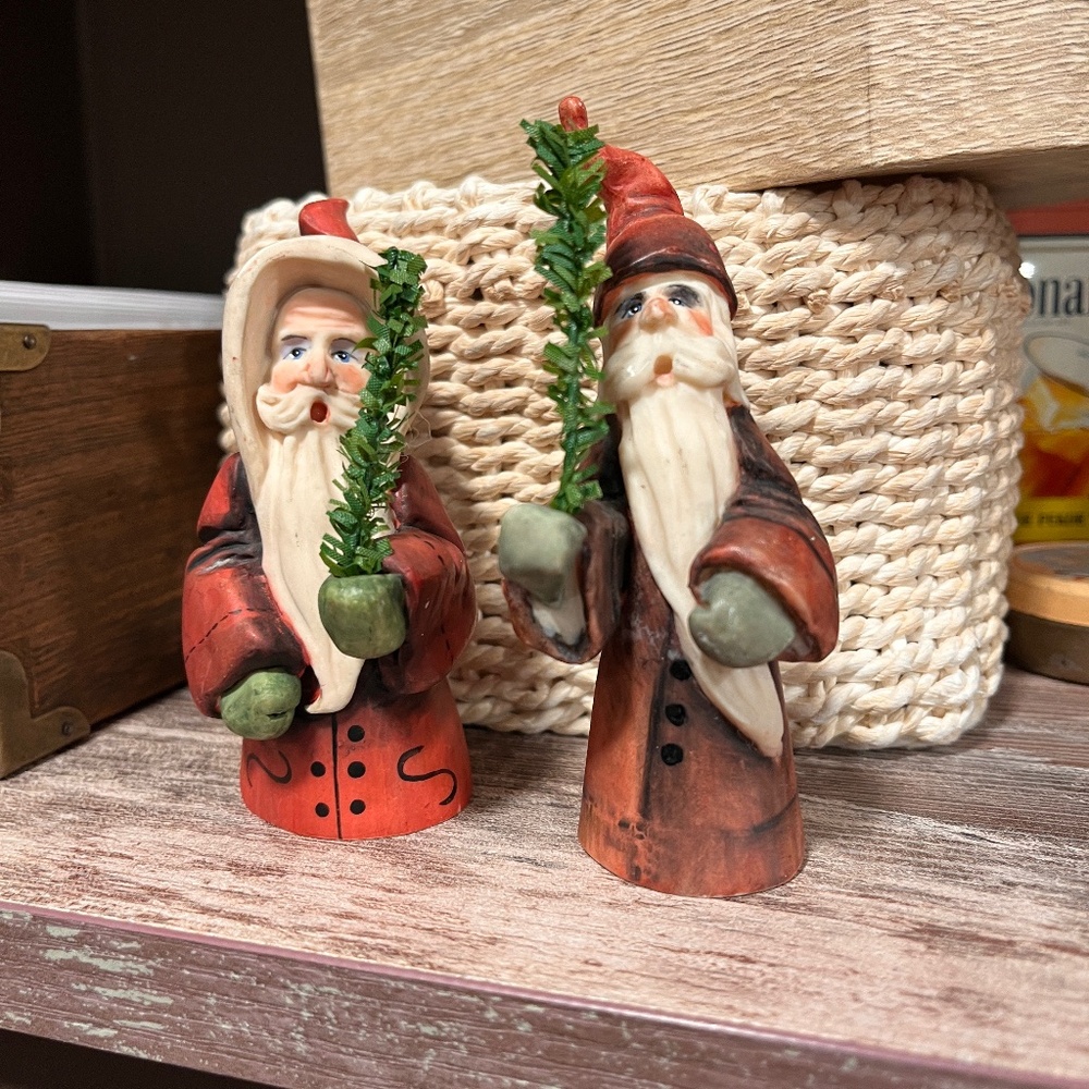 Allyson Nagel Two Small Porcelain Old World Santa Figurine